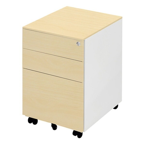 法人限定 Netforce EFG2-S3-C-W-NAWH ホワイト×ナチュラル 3段ワゴン (シリンダー錠) 木目 メーカー直送