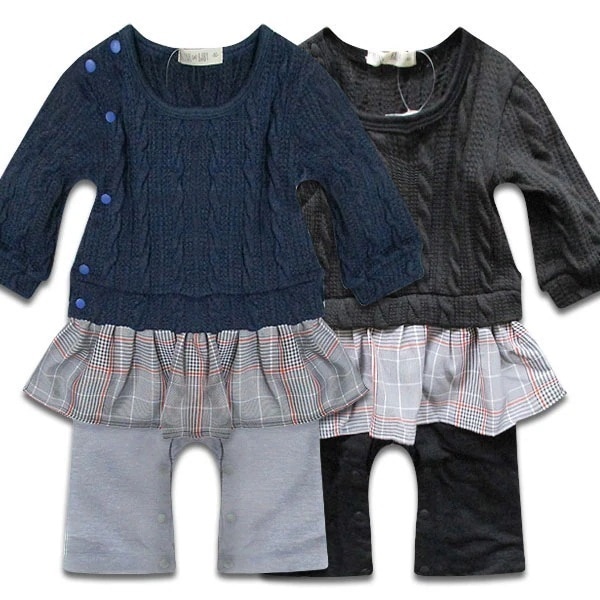 【即納】ニット チェック スカッツ 重ね着風 スカート 長袖 カバーオール ロンパース つなぎ 子供 服 ベビー服 女の子 赤ちゃん ベビー 子供服 インスタ 写真映え 可愛い 新生児 出産祝い ギフ