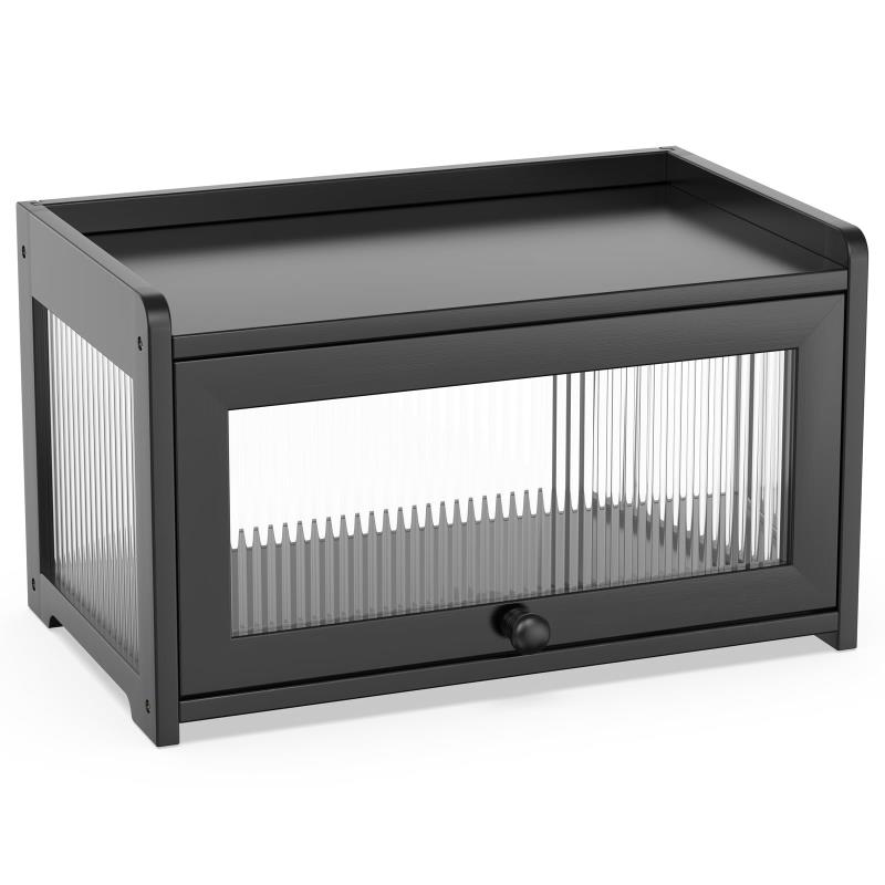 BAMBANG卓上食器棚 キッチンキャビネット キッチン収納棚 レンジ台 アクリル扉 竹製パンケース 台所収納 デスクトップ カウンタート 黒色 ブランド: BAMBANG