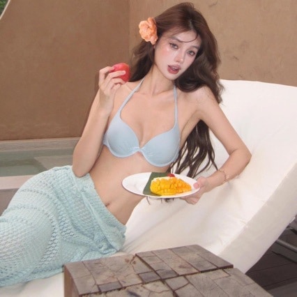 温泉リゾート 気質 女神 ビーチ ロングスカート ワイヤー盛りブラ 小バスト セクシービキニ 水着 女性