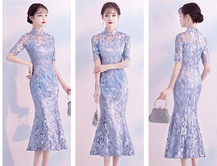 高品質 チャイナドレス 袖ありワンピース パーティドレス フォーマルドレス二次会 謝恩会 同窓会 大