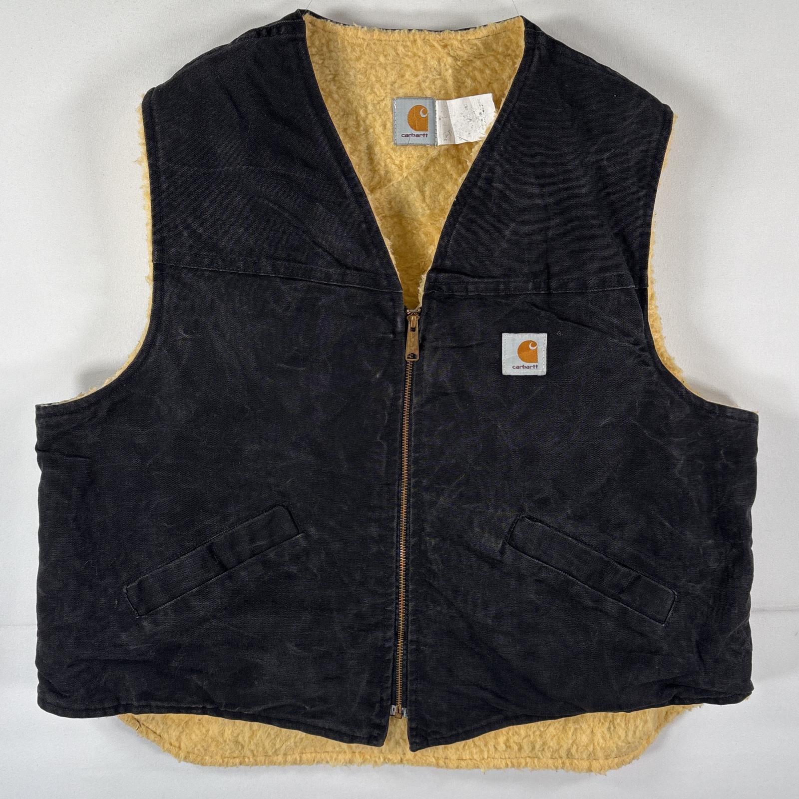 古着 ダックベスト ボアライナー ワンポイントロゴ 大きいサイズ ワーク ブラック メンズ