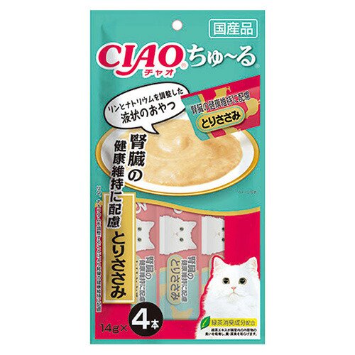 いなば　ちゅーる　腎臓の健康維持に配慮　とりささみ（１４ｇX４本）X４８　ちゅーる　チュール　猫　ＣＲＣ35―25―90―10―00