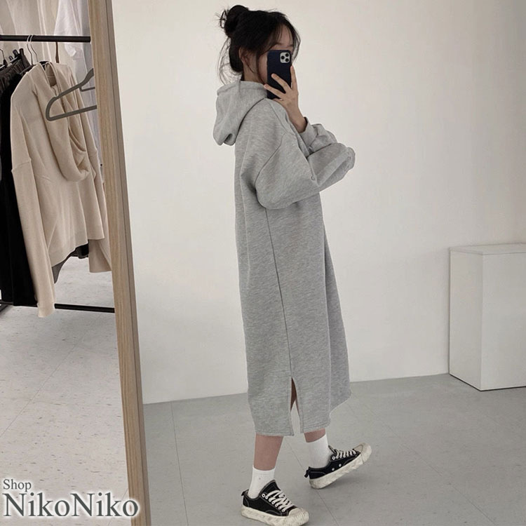 サイドスリット パーカー ロングワンピース【即納】レディース 韓国 プチプラ おしゃれ