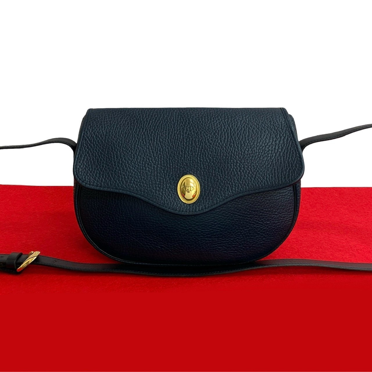 ヴィンテージ CD ロゴ 金具ショルダーバッグ レザー ネイビー 31085