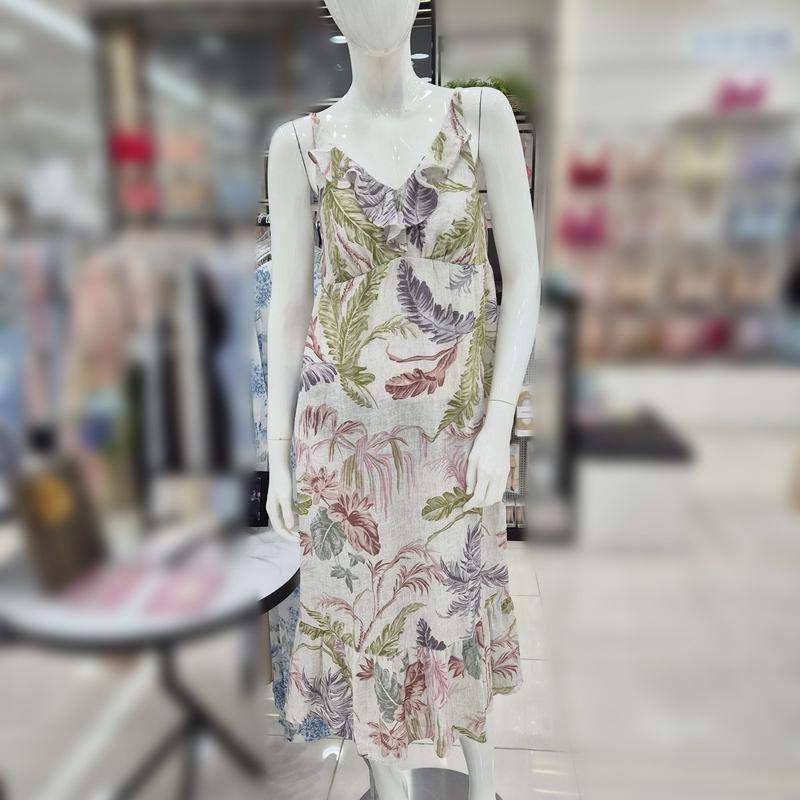 NR スラブ 葉っぱ柄 女性ワンピース/GW1973T_JK