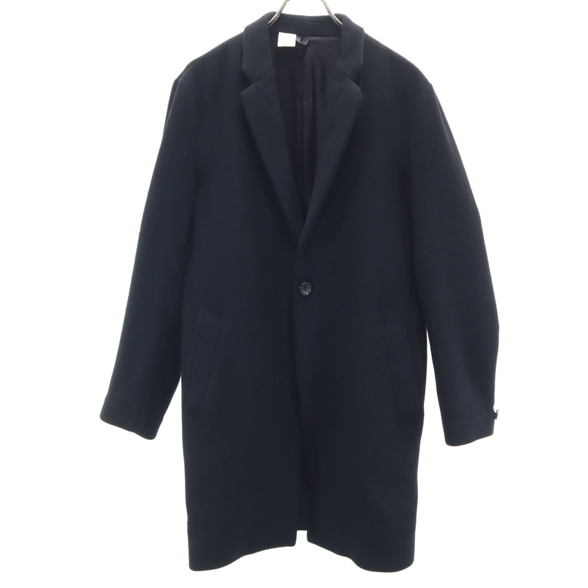 日本製 圧縮ウール チェスターコート 38 ブラック メンズ 古着