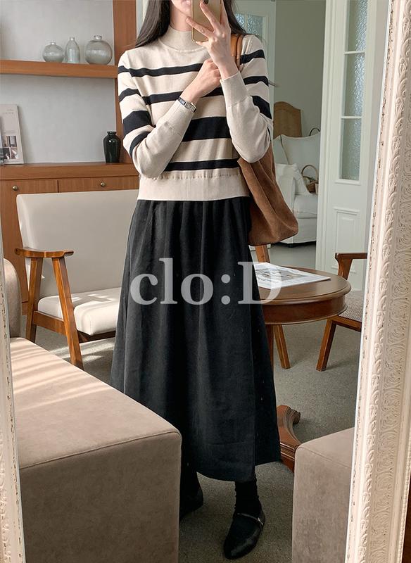 ニット配色フレアワンピース