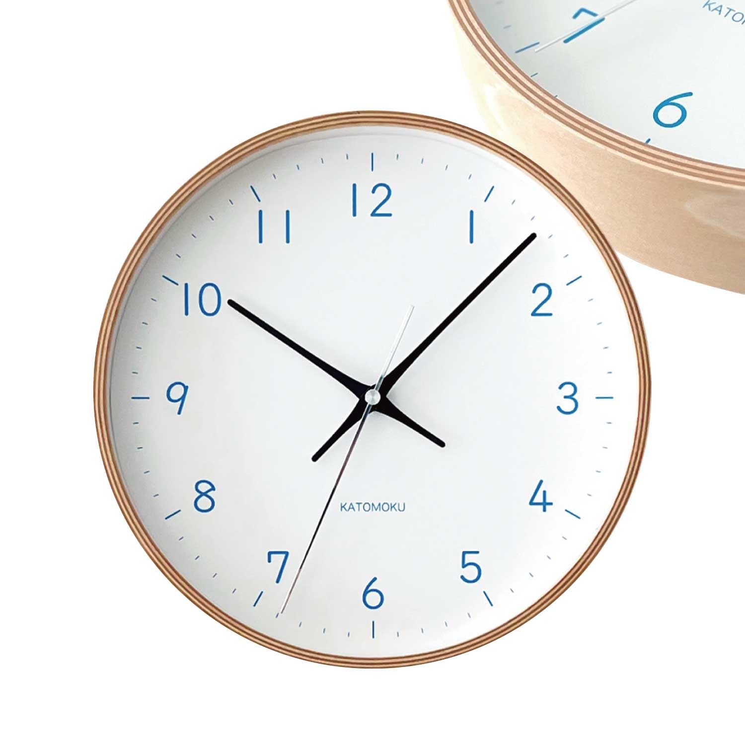 KATOMOKU plywood clock 22 ライトブルー km-121LBRC 掛け時計 連続秒針 直径25.2cm (電波時計)