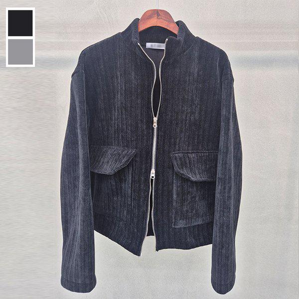 メンズ中間の季節クロップツーウェイニットジップアップジャケット5C-JKA-Q113-ブラック