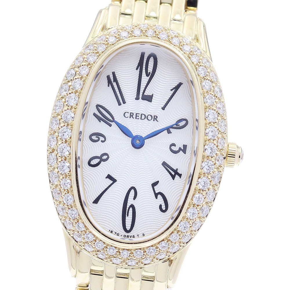 セイコー SEIKO GTTE524/1E70-0ED0 クレドール ジュリ K18YG ダイヤベゼル クォーツ レディース 美品 箱・保証書付き_891512【中古】 452,280円