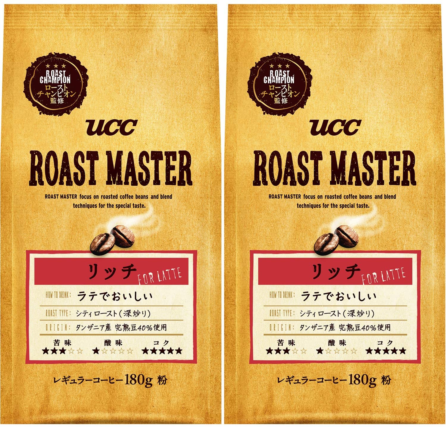 UCC ROAST MASTER リッチ for LATTE コーヒー 豆 (粉) 180g2個