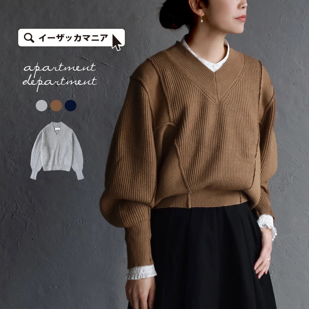 半額クーポンで6,050円／【】ニット セーター レディース / トップス 長袖 大きいサイズ 春 apartment department（アパートメントデパートメント）：Vネック 編地切り替えデザ 8,209円