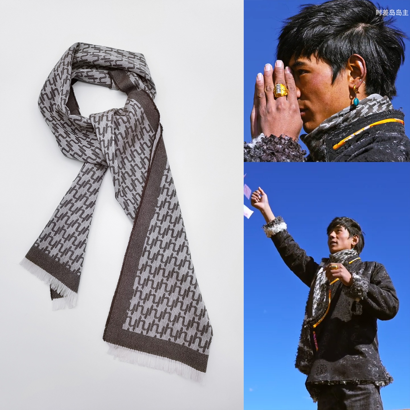 限定純正双旦恩恵コン丁真同型の天然の無染色軽薄ヤク绒ウールマフラーカップル項