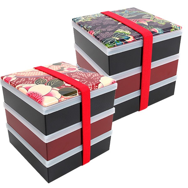 箱屋着物正方形3段重箱/日本製弁当