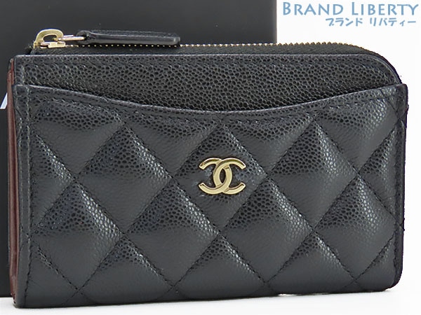 美品シャネルマトラッセココマークキャビアスキンタイムレスクラシックジップカードケースコインケースブラック