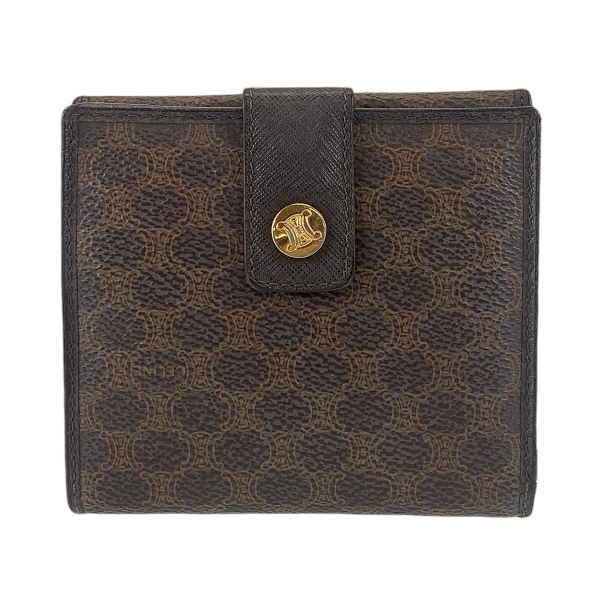 美品 ヴィンテージ マカダム ブラウン ゴールド金具 PVC 折財布 コンパクトウォレット レディース 408606