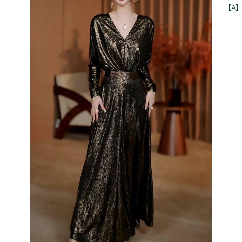 レディース　ドレス　ワンピース ベルト 高級 Vネック スリミング aライン スカート 2025 春型 スタイル ウエスト ロング 5,127円