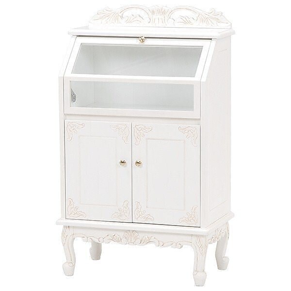 アンティーク調 上部ガラス張 キャビネット 猫脚 重厚感 彫刻 飾り棚 リビングボード お姫様風