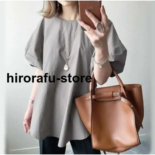 ブラウス 半袖 レディース Tシャツ パフスリーブ ボリューム袖 クルーネック 夏 プルオーバー トップス 可愛い 20代 30代 大人 通