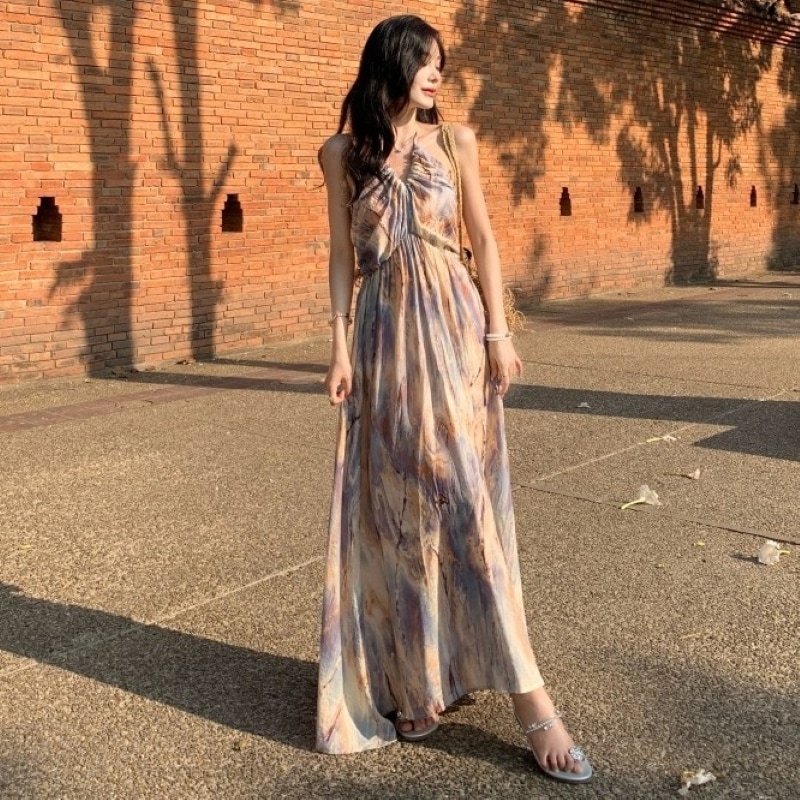 ワンピース リゾートワンピース ホルターネック ノースリーブ ロング丈 レディース ロングワンピース ドレス バックレス きれいめ シンプル 大人 おしゃれ セクシー エレガント お出かけ 休日