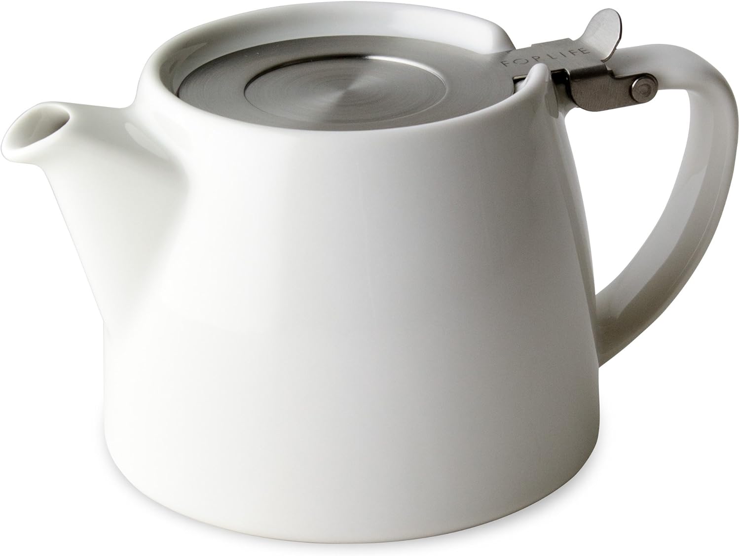 フォーライフ FOR LIFE ティーポット 陶器 白 530ml 3杯用 茶こし付き 食洗機対応 蓋が落ちない 片手で注げる ホワイト スタンプティーポット 309Wht