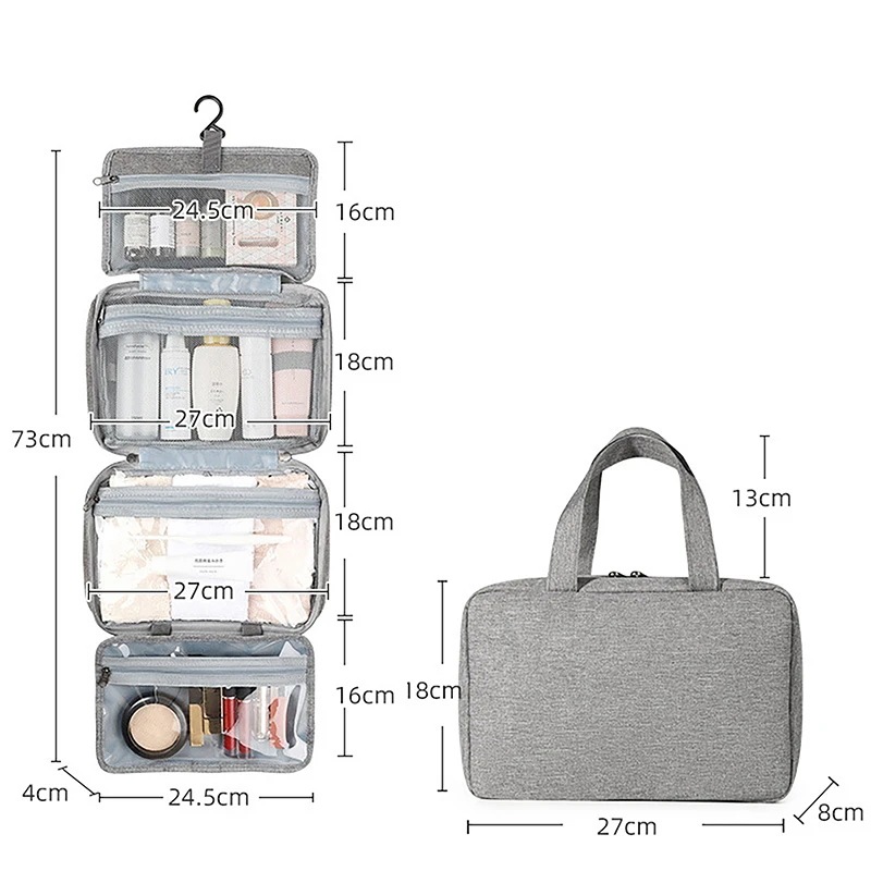 女性用化粧トラベルバッグ,収納ポーチ,整理整頓,化粧品,ハンギングストレージ Grey