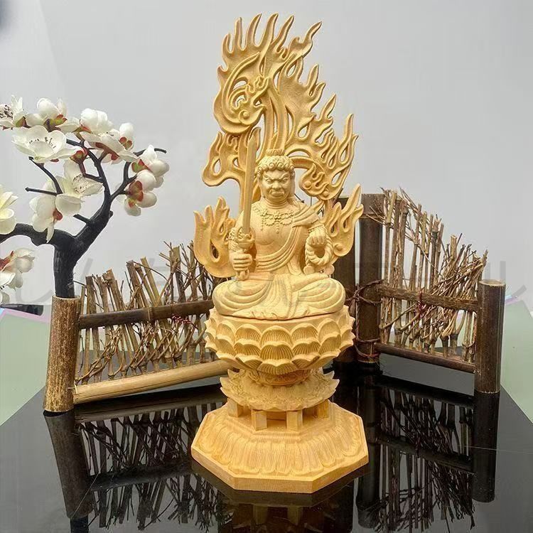 木彫仏像 不動明王 不動明王像 檜木 高約28cm 精密彫刻