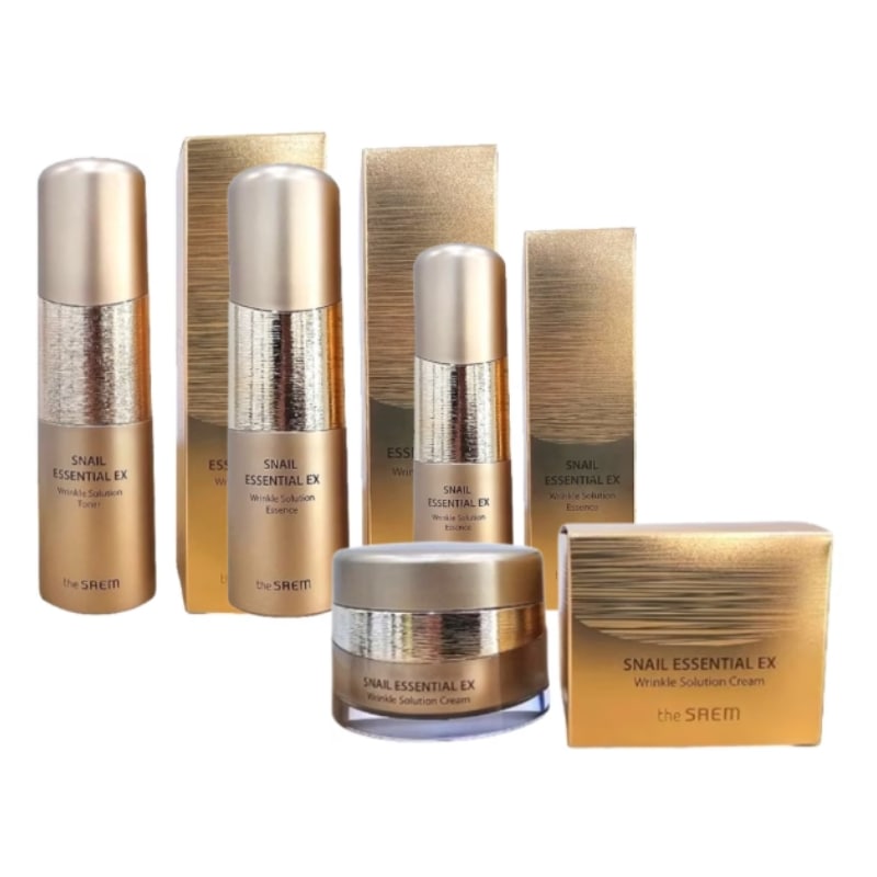 スネイルエッセンシャルEXリンクルソリューショントナー 150ml+エマルジョン 150ml+クリーム 60mL+エッセンス50ml 4点セット 保湿ケア 基礎化粧品