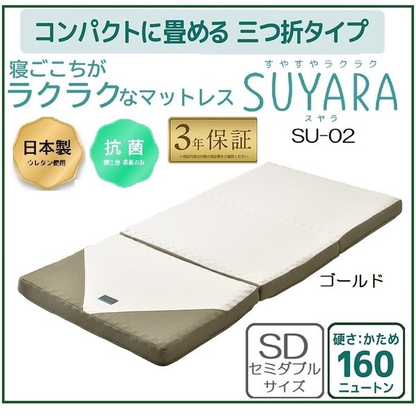 西川 マットレス SUYARA セミダブル SU-02 三つ折り 凹凸構造 波形 日本製ウレタン 体