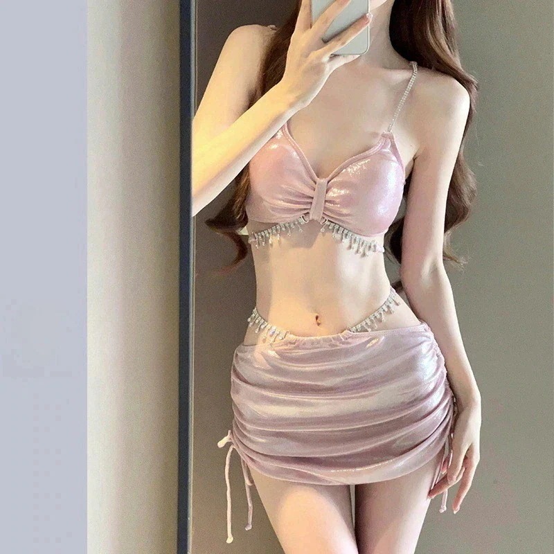 激安水着即納 水着 レディース 体型カバー 可愛い 23点セット セクシー 新作ホルター水着レディースラインストーンセクシーツーピーススプリット水着