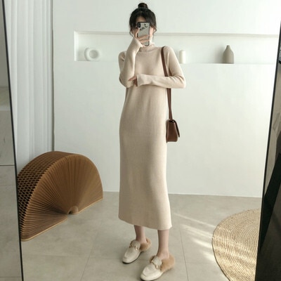 ワンピース ロングワンピース ニットワンピース 長袖 タートルネック ロング丈 ニット タイト かわいい 大人可愛い きれいめ シンプル 上品 おしゃれ かっこいい レトロ ラフ こなれ感 個性的