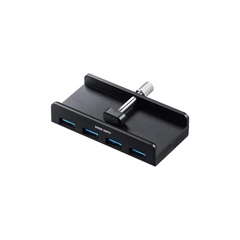 サンワダイレクト USBハブ クランプ固定 4ポート USB3.0 USBケーブル付き【しっかり固定抜き差し便利】ケーブル長1.5m ブラック 400-HUB065BKUSBハブ