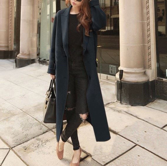 5196.ロング丈チェスターコート（ネイビー）2019 春夏 sale アウター ジャケット 美ライン おしゃれ きれいめ オフィス ビジネス お出かけ パーティー 女子会 普段使い 通勤 通学