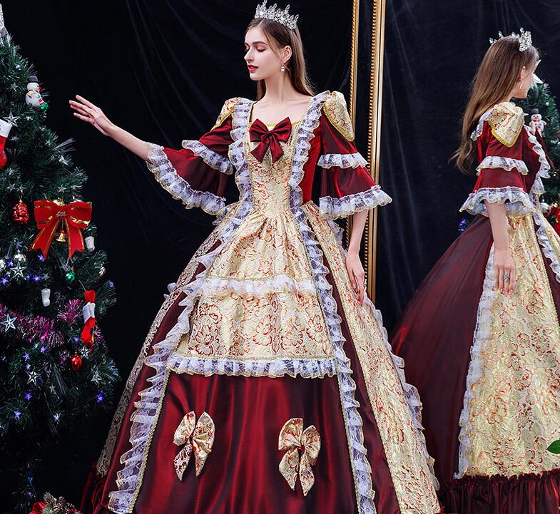 華やか 可愛い パーティードレス ハロウィン クリスマス ヨーロッパ風ドレス お嬢様ワンピース 貴族ドレス 高級感 宮廷ドレス ステージ衣装 フレア袖 帽子付き 中世貴族風ドレス オペラ声楽 舞踏会