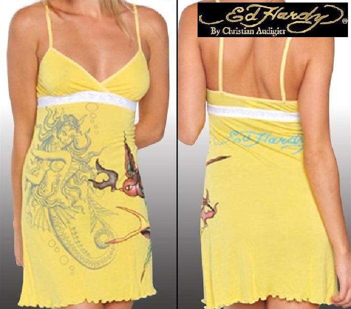 セール エドハーディー レディース スリップドレス 200種類の品揃え Ed Hardy スワロー イエロー キャミソール タンクトップ Tシャツ エドハーディー セレブ ファッション 雑誌