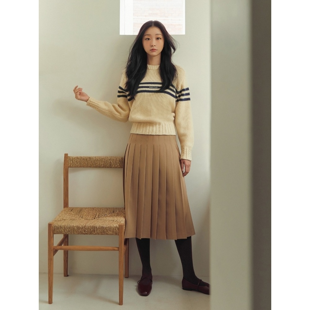 DEPOUND プリーツミディスカート ベージュ