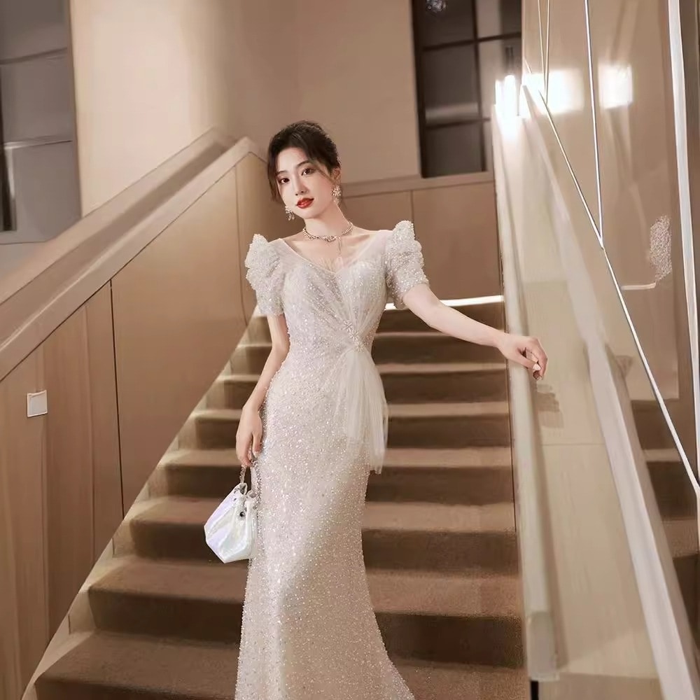 フィッシュテールのイブニングドレス ンピース ロング 入学式 宴会 結婚式 ドレス パーティードレス お呼ばれ 披露宴