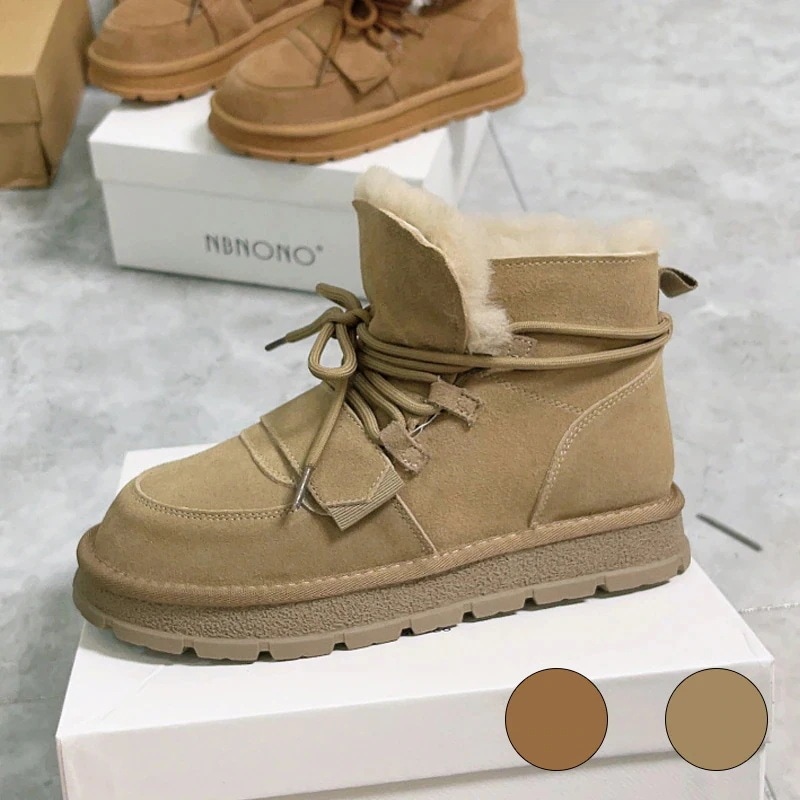 VMT53 韓国 ブーツ 牛革+ウール スノーブーツ ショートブーツ 長靴 ムートンブーツ 厚くて暖かい 本革 裏起毛 ブーツ レディース 冬のブーツ 靴 厚底ブーツ 冬 韓国ファッション シューズ3