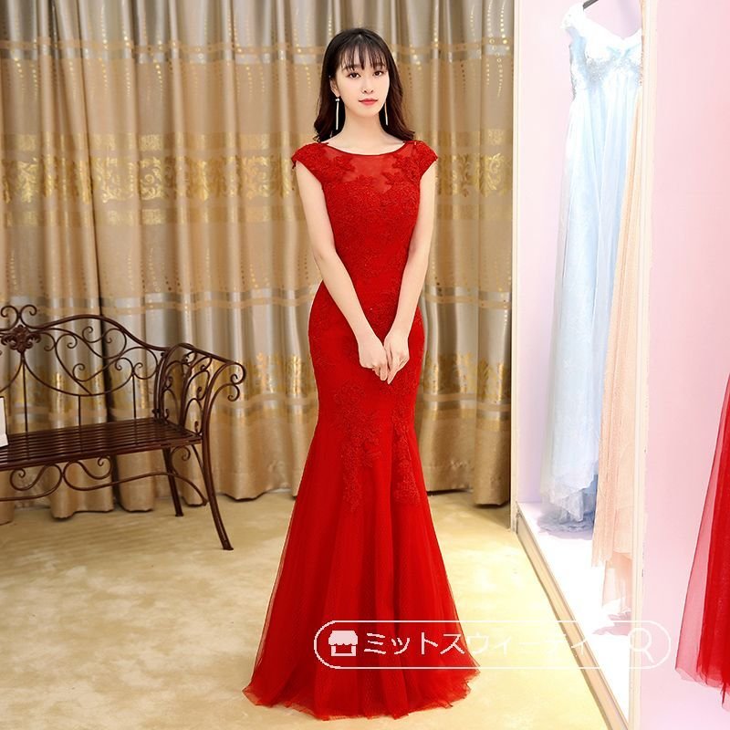 カラードレス レッド ピンク 花嫁ドレス 二次会 結婚式 パーティードレス 演奏会 発表会 ウエディ