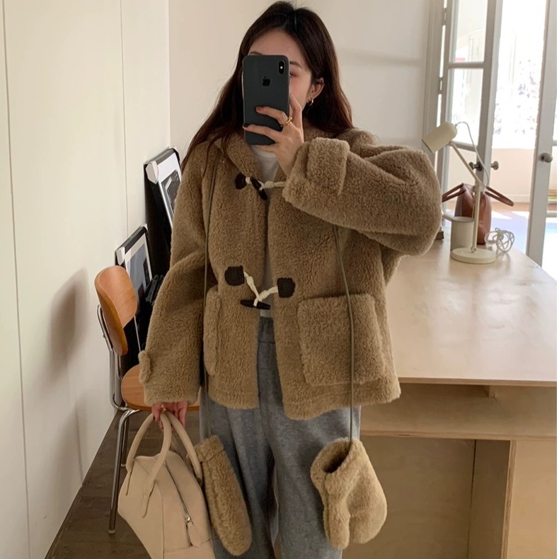 ゆったり長袖 ムートンコート+ 手袋 ットアップセ