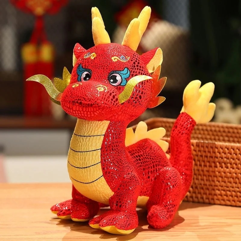 辰年マスコットレッドゴールデンドラゴン人形おもちゃギフト干支人形布人形