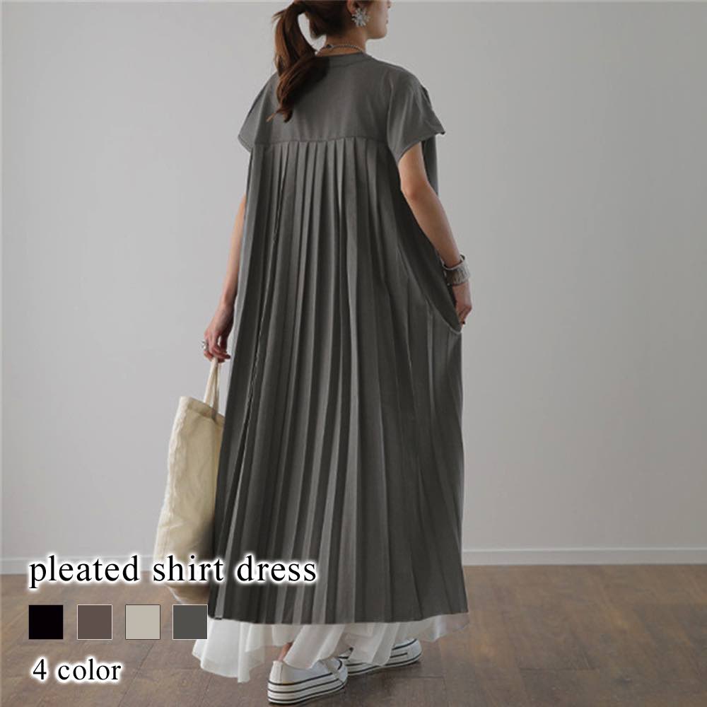 ワンピース レディース プリーツシャツワンピース 50代 アウトドア パジャマ 安い 前開き 薄手 20代 きれいめ カジュアル トップス スカート ルームウェア ニット Aライン 夏 半袖 大人 4