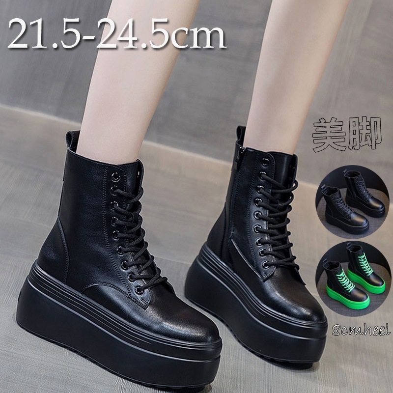 ブーツ　レディース 厚底 ショートブーツ レディース ショートブーツ 厚底 ぺたんこ 歩きやすい ヒール8cm フラット コスプレ 大きいサイズ ブーツ 編み上げ 厚底ブーツ 大きい 疲れない ブー