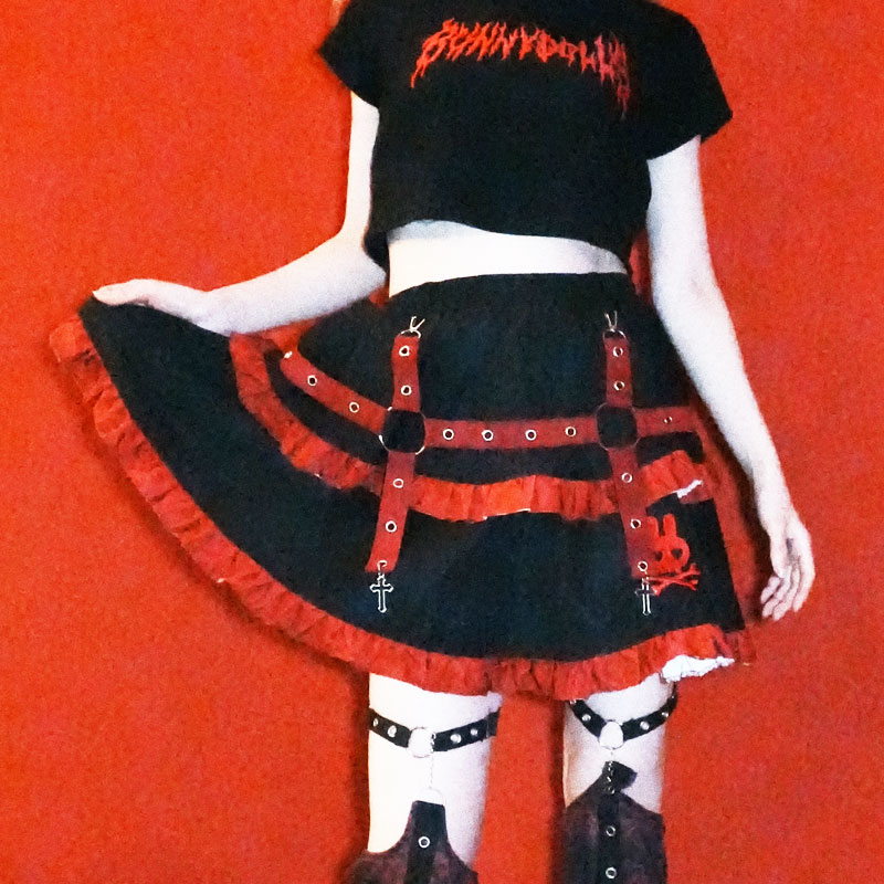 PUNKYバニー スカート ミニ丈 原宿 原宿系 ファッション うさぎ 病み 病みかわ 地雷 地雷系 ブラック/レッド jr-538-127