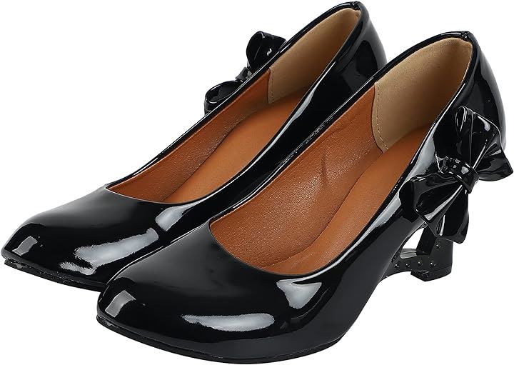 PUレザー リボン付き ハート型抜き ウェッジヒール パンプス レディース( ブラック, 26.0 cm)