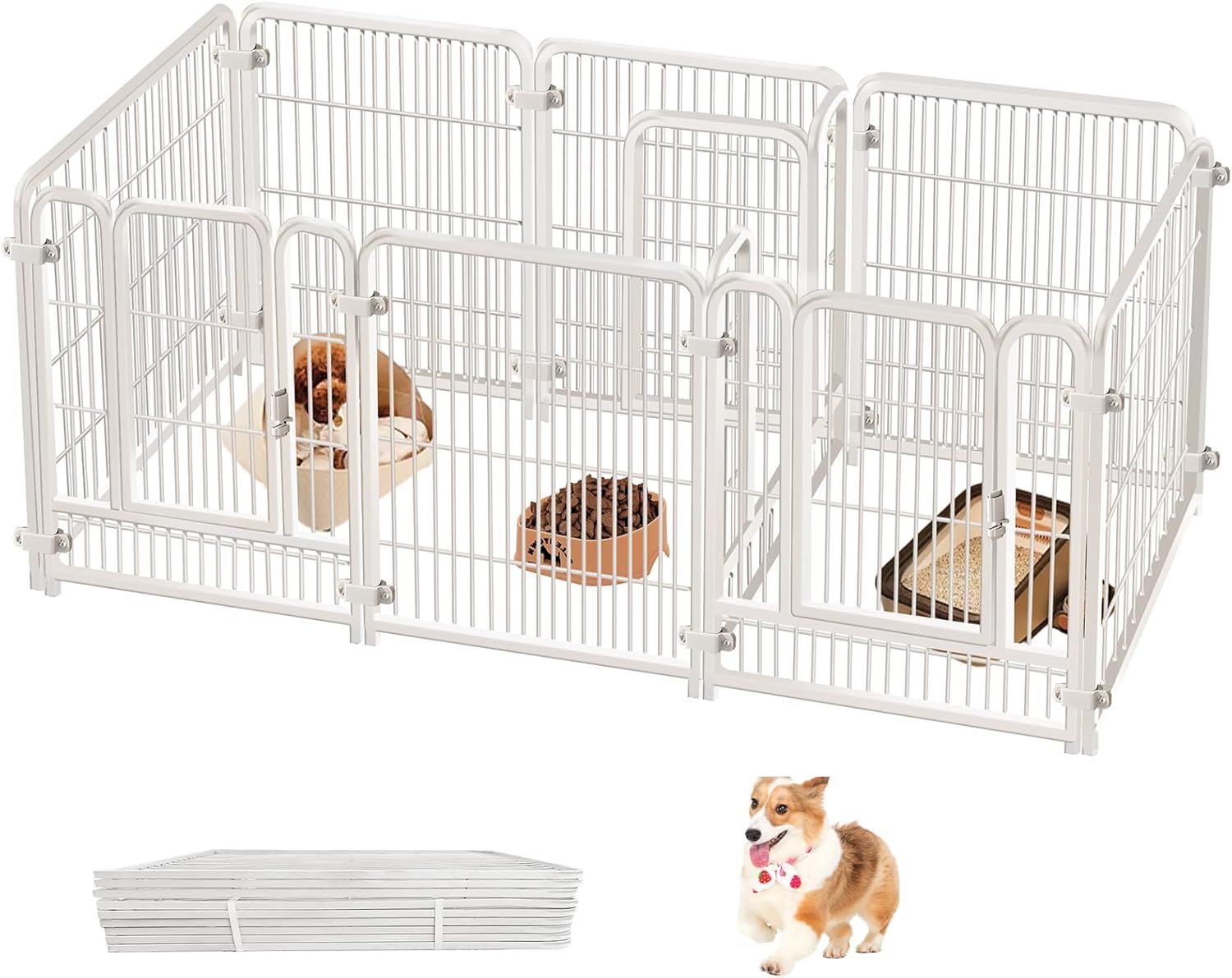 ペットサークル ペットフェンス 犬 サークルケージ ドア付き （3つのドア）折りたたみ可能 栅 組立簡単 レイアウト自由 複数連結可能 トイレトレーニング 脱走防止 自立 ケージ 犬用 小型犬 中型犬 10,112円