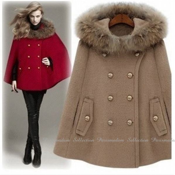 新品更新 ファー付きポンチョ　マント　ケープ　ベージュ　上品　通勤　お出かけ　長袖　カジュアル　ほっそり効果大 20代30代40代50代　ミセス