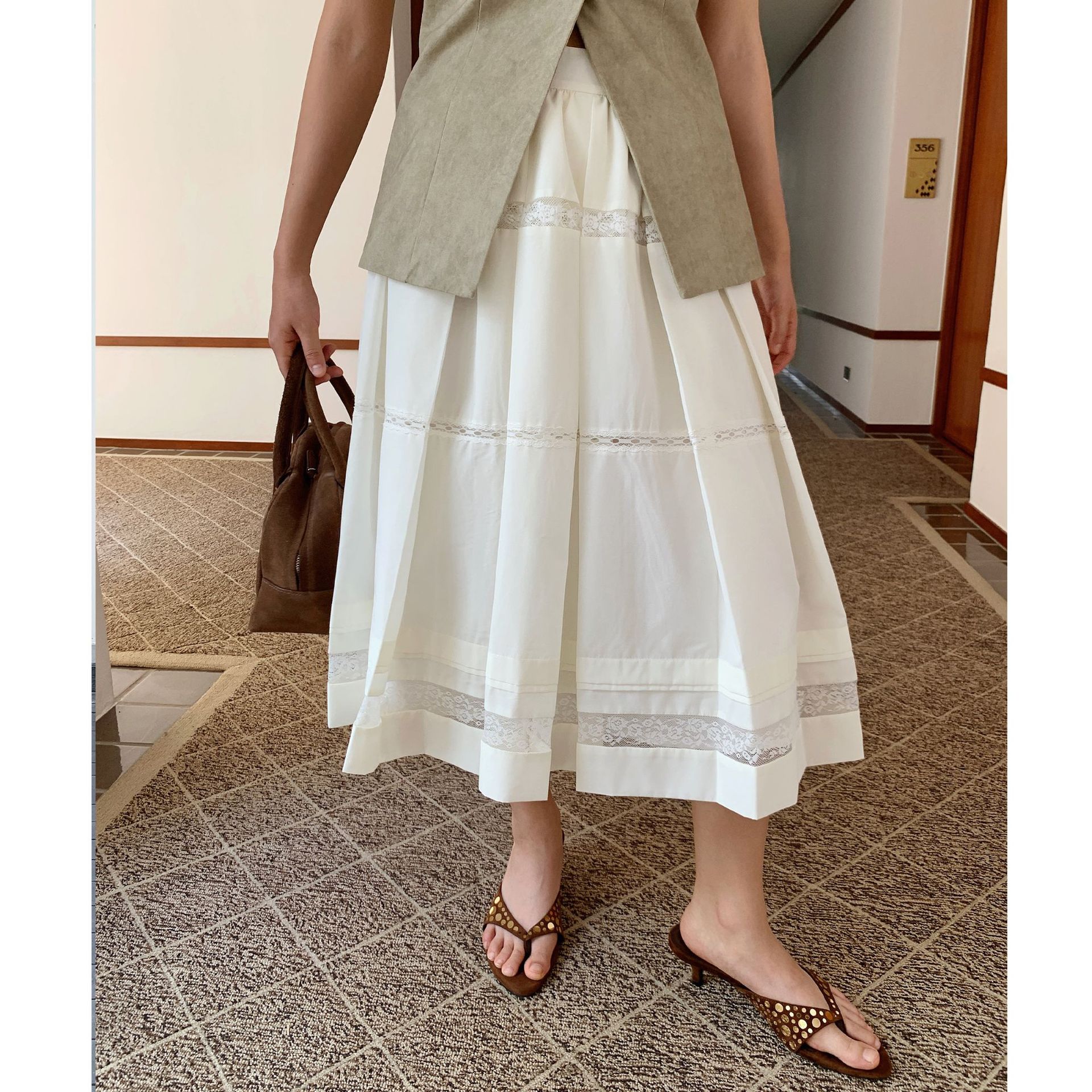 Unityモードレーススプライスされたスカートmiuスモール2025スプリングハイウエストプリーツショートスカート