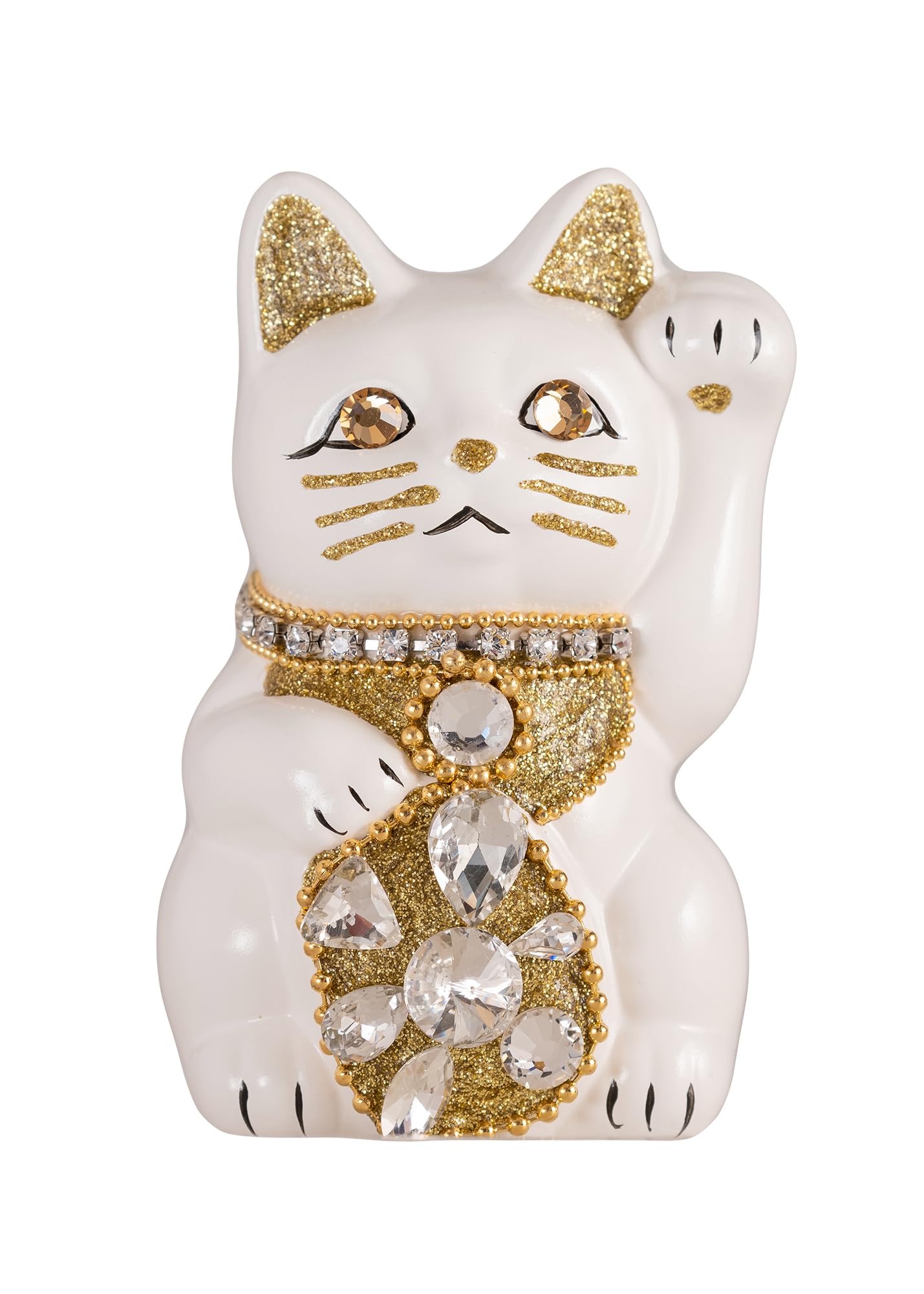 ご縁猫 ジュエリーキャット(S-SIZE 白 White）左手あげ/陶器＿lucky cat 招き猫 まねき猫 縁起 風水 置物 賽銭箱(jw_S白 7,666円